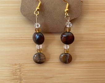 Brown and Tan drop Earrings
