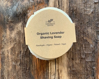 Vegan Organic Shaving Soap - Lavender - Larger Sized Flat Round