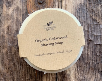 Vegan Organic Shaving Soap - Cedarwood - Large Flat Round