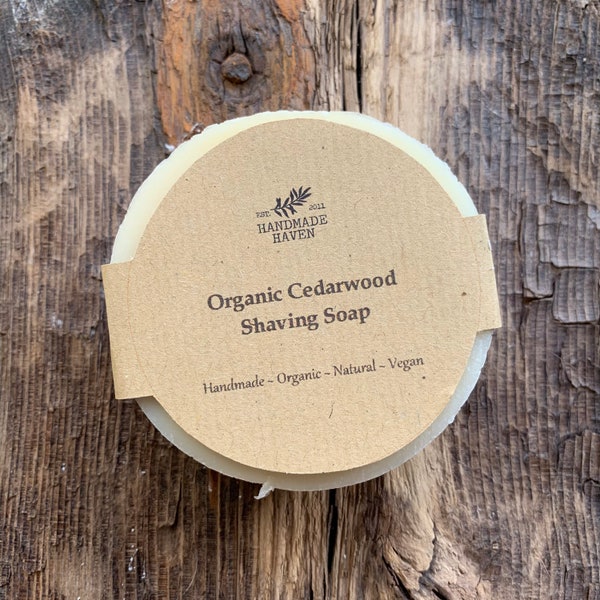 Vegan Organic Shaving Soap - Cedarwood - Flat Round