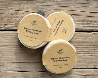 Vegan Organic Shaving Soap - Unscented - Flat Round (smaller bars)