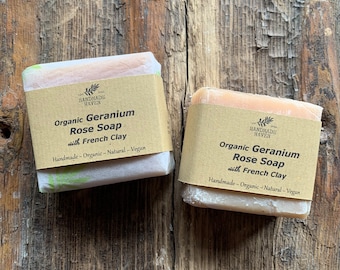 Vegan Organic Soap - Rose Geranium with Pink French Clay