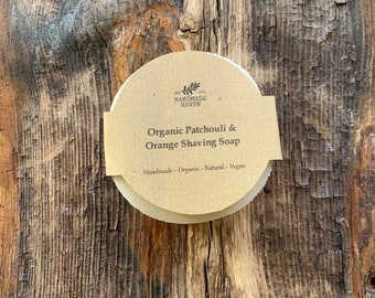 Vegan Organic Shaving Soap - Patchouli & Orange - Small Flat Round