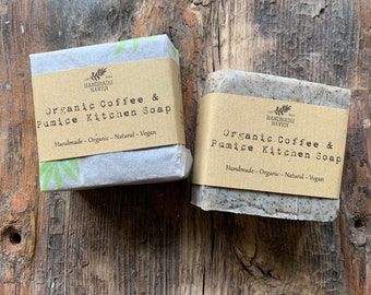 Vegan Organic Soap - Coffee & Pumice Kitchen Soap - Gentle Scrub Bar