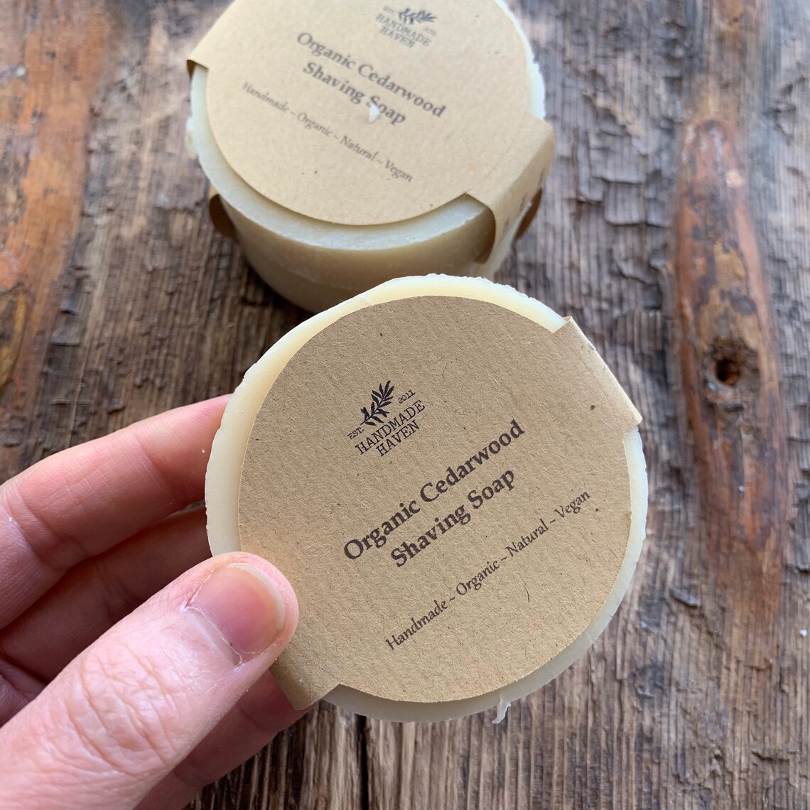 Vegan Organic Shaving Soap Cedarwood Flat Round Etsy