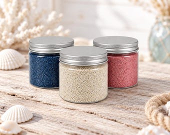 Wedding Unity Sand Set of 3, Navy Ivory Raspberry Decorative Sand, Nautical Beach Wedding Vase Decor, 3 x 4.4 oz