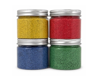 Hand-Dyed Quartz Sand Set, Primary Colors, Sand Art Kit (4 Jars)