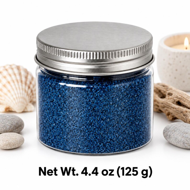 Hand-Tinted Quartz Sand, 20 Colors, Natural Decorative Filler (4.4 oz) Ocean Depth