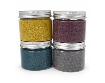 Hand-Dyed Quartz Sand Set, Mustard Yellow Plum Teal Gray, Sand Art Kit (4 Jars)