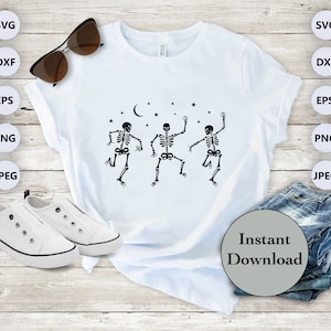 Dancing Skeleton SVG PNG DXF Eps Jpg File, Halloween Dancing Skeleton Cut File For Cricut, Silhouette, Sublimation T-Shirt, Instant Download