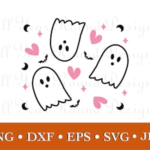 Cute Ghost SVG PNG DXF Eps Jpg File, Halloween Ghost Cut File For Cricut, Silhouette, Sublimation T-Shirt, Instant Download