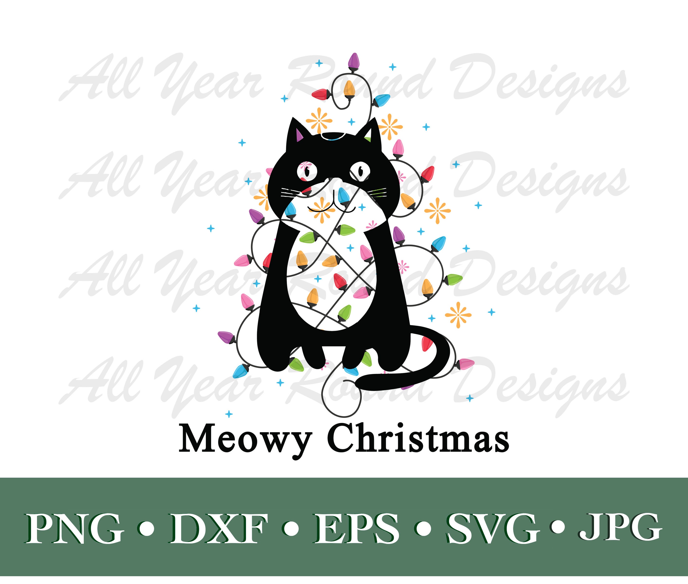 Meowy Christmas SVG DXF PNG Eps Jpg File, Cat Christmas Holiday Cut ...