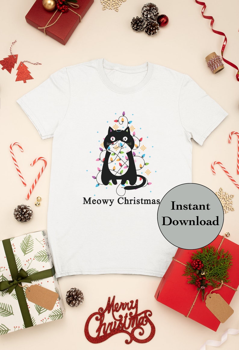 Meowy Christmas SVG DXF PNG Eps Jpg File, Cat Christmas Holiday Cut ...