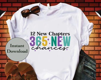 12 New Chapters 365 New Chances SVG DXF PNG Eps Jpg File, Happy New Year 2025 Cut Files For Cricut, Silhouette, Scan N Cut, Diy T-Shirt