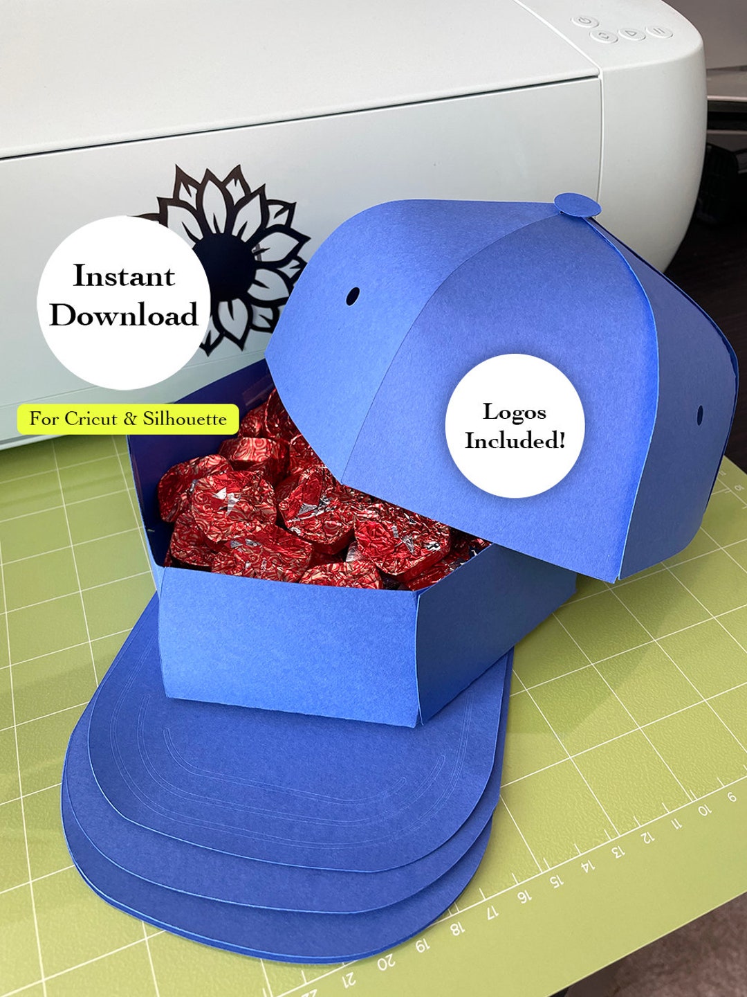 Baseball Hat Box SVG DXF Files, Baseball Cap Gift Treat Box Svg, Baseball Cap Template Cut File