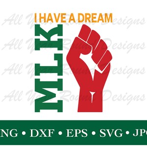 MLK SVG PNG Dxf Eps Jpg Datei, Martin Luther King Jr Schneidedateien für Cricut, Silhouette und Sublimation T-Shirt Design
