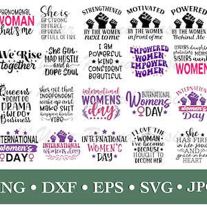 Międzynarodowy Dzień Kobiet SVG PNG DXF Eps Jpg Plik Pakiet, Projekt pliku cięcia dla kobiet dla Cricut, Sylwetka, Skanowanie i cięcie, Koszulka sublimacyjna