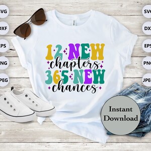 12 nieuwe hoofdstukken 365 nieuwe kansen SVG DXF PNG Eps Jpg-bestand, gelukkig Nieuwjaar 2025 gesneden bestanden voor Cricut, Silhouette, Scan N Cut, doe-het-zelf T-shirt