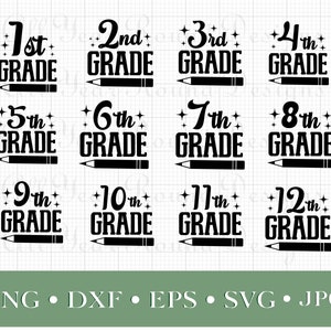 Bundle de fichiers Eps Jpg PNG DXF SVG, 1re-12e année coupe fichiers pour Cricut, Silhouette, conception de T-shirt bricolage sublimation, téléchargement immédiat