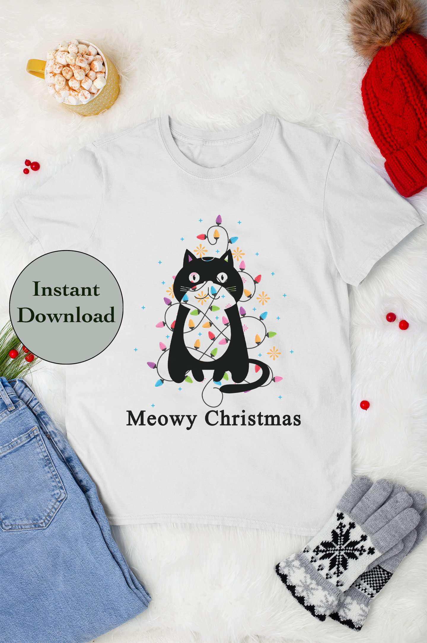 Meowy Christmas SVG DXF PNG Eps Jpg File, Cat Christmas Holiday Cut ...