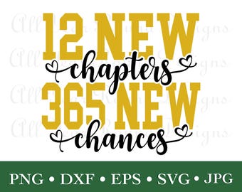 12 New Chapters 365 New Chances SVG DXF PNG Eps Jpg File, Happy New Year 2025 Cut Files For Cricut, Silhouette, Scan N Cut, Diy T-Shirt
