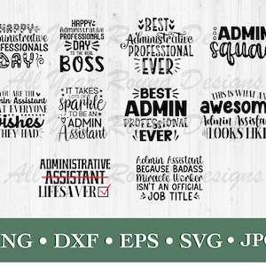 Administrative Professionals Day SVG PNG Jpg DXF Eps 10 File Bundle, Admin Assistant Cut File For Cricut, Silhouette, Sublimation Shirt image 1