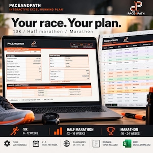 Plano de treinamento interativo em Excel para 10 km, meia maratona e maratona | Alemão, Inglês, Francês