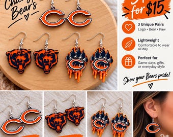 Boucles d'oreilles inspirées des ours – Lot de 3 paires – Boucles d'oreilles pendantes orange et noires – Bijoux pour les jours de match – Cadeau pour les fans de football