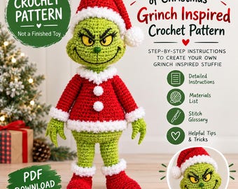 Grinch Inspired Crochet Pattern, Christmas Amigurumi Doll (PDF Download)