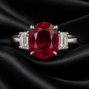 Naturlig rubin- och diamantformad oval vigselring (IGL-certifierad) 4,00 ct 14K vitguld