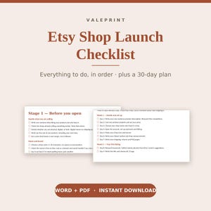 Etsy Shop Launch Checklist, New Seller Startup Guide, 30 Day Plan, Shop Setup Planner, Editable Word and PDF