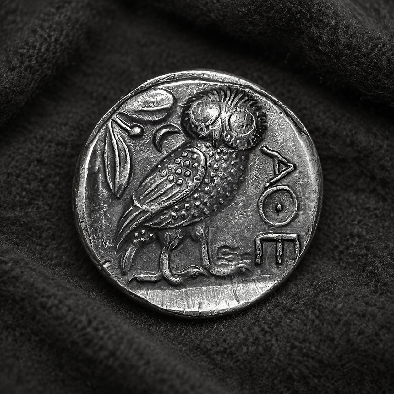 Athenian Owl Coin, Athena Portrait and Olive Branch Design, Ancient Greek Style Display Piece, Gift