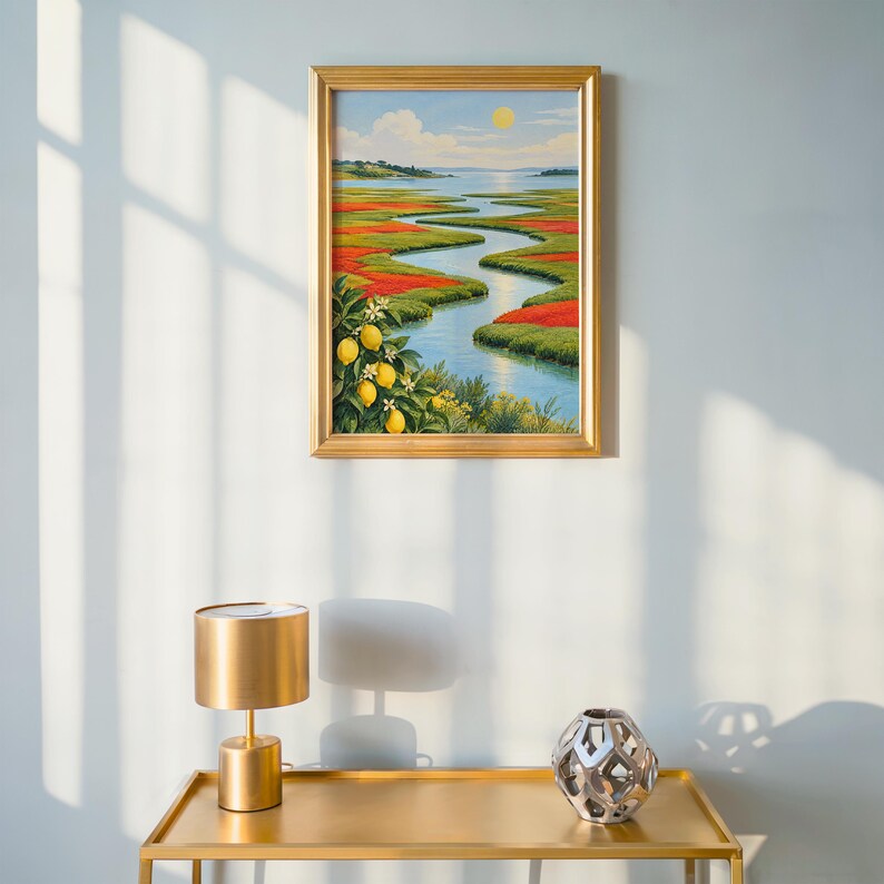 Estuary Patchwork Abstract Fields Bright Landscape Wall Art Poster ...