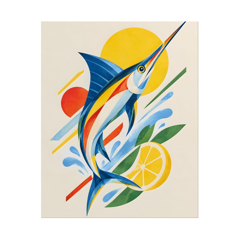 Abstract Swordfish Motion Fish Geometric Animal Wall Art Poster ...