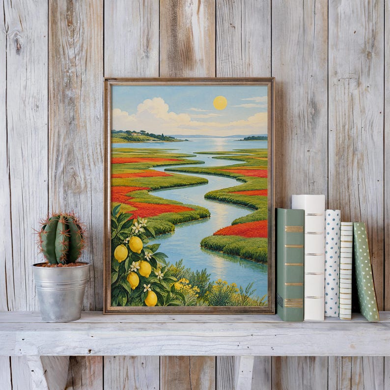 Estuary Patchwork Abstract Fields Bright Landscape Wall Art Poster ...