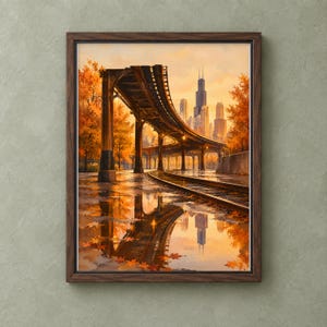 Chicago Track Underpass Rainy Urban Rail Wall Art Poster & Canvas