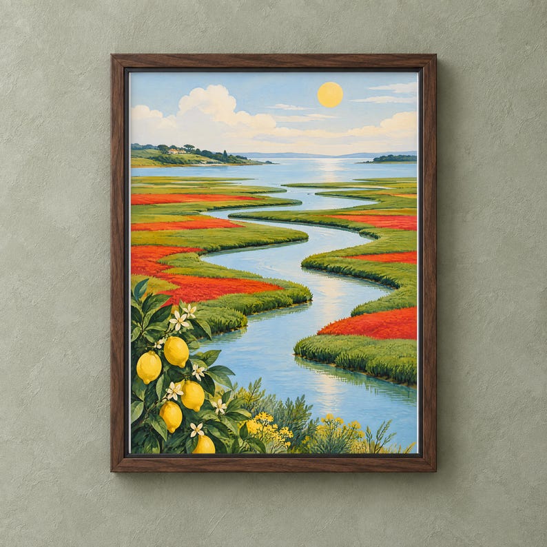 Estuary Patchwork Abstract Fields Bright Landscape Wall Art Poster ...