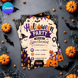 Halloween Party Invitation | Trick or Treat Halloween Invite | Ghost Pumpkin Party | Editable Canva Invitation | DIY Halloween Template