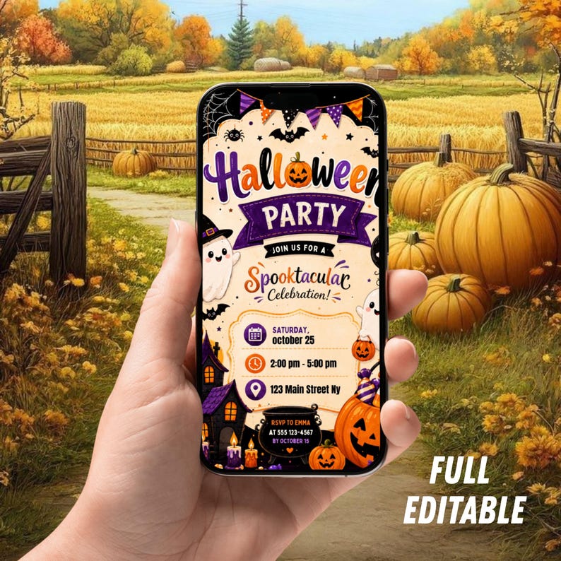Halloween Party Invitation | Trick or Treat Halloween Invite | Ghost Pumpkin Party | Editable Canva Invitation | DIY Halloween Template
