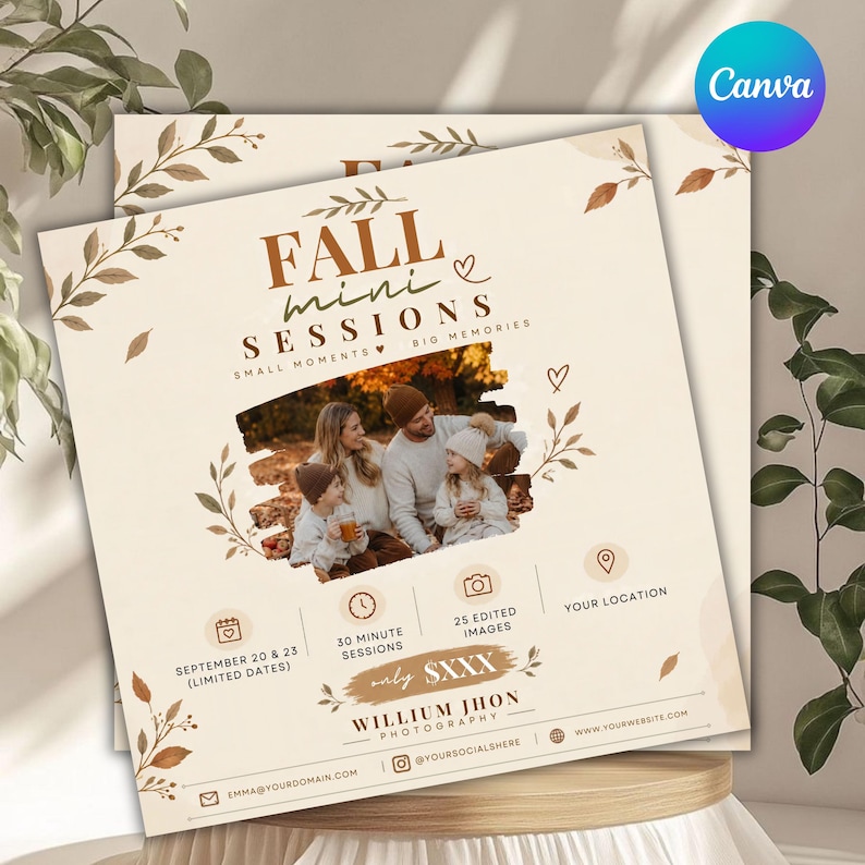 Fall Mini Session Template,Editable Photography Marketing Flyer,Autumn Photo Session,Digital Download,DIY Text