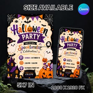 Halloween Party Invitation | Trick or Treat Halloween Invite | Ghost Pumpkin Party | Editable Canva Invitation | DIY Halloween Template