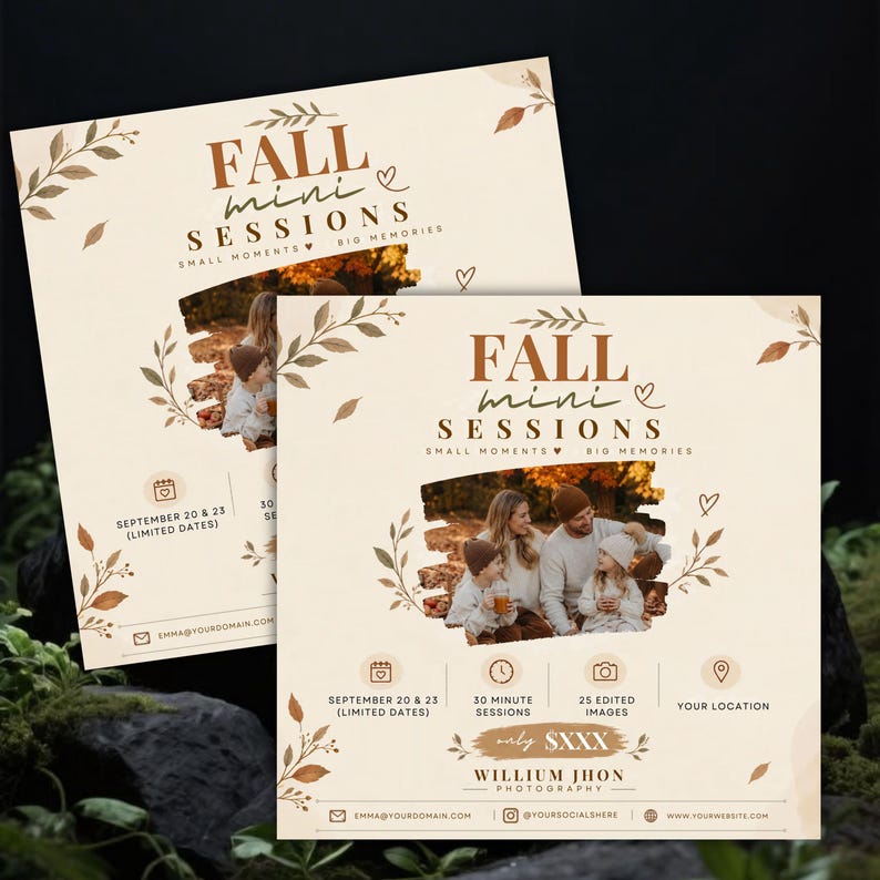 Fall Mini Session Template,Editable Photography Marketing Flyer,Autumn Photo Session,Digital Download,DIY Text