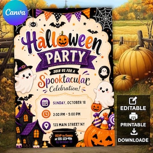 Halloween Party Invitation | Trick or Treat Halloween Invite | Ghost Pumpkin Party | Editable Canva Invitation | DIY Halloween Template