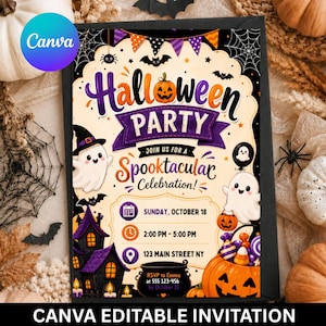 Halloween Party Invitation | Trick or Treat Halloween Invite | Ghost Pumpkin Party | Editable Canva Invitation | DIY Halloween Template