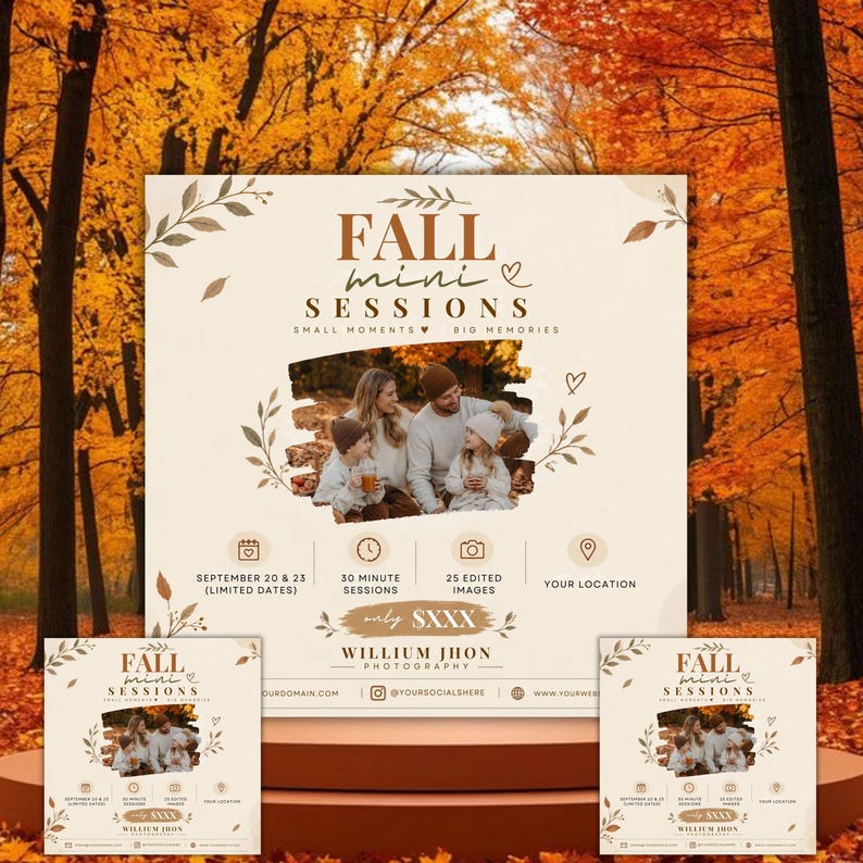 Fall Mini Session Template,Editable Photography Marketing Flyer,Autumn Photo Session,Digital Download,DIY Text