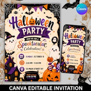 Halloween Party Invitation | Trick or Treat Halloween Invite | Ghost Pumpkin Party | Editable Canva Invitation | DIY Halloween Template