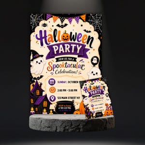 Halloween Party Invitation | Trick or Treat Halloween Invite | Ghost Pumpkin Party | Editable Canva Invitation | DIY Halloween Template