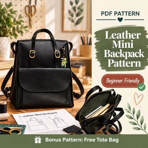 Leather Mini Backpack Sewing Pattern  | Beginner Pattern | Easy Backpack Pattern | Sewing Pattern | PDF Sewing Pattern | Easy Bag Pattern