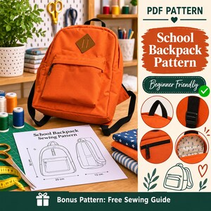 School Backpack Pattern PDF | Beginner Pattern | Easy Backpack Pattern | Laptop Bag Pattern | PDF Sewing Pattern | Easy Bag Pattern  PDF