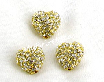 12mm Alloy Heart Gold  with Crystal Rhinestones - Beads Jewelry Supplies Crafting Supplies Jewelry Making